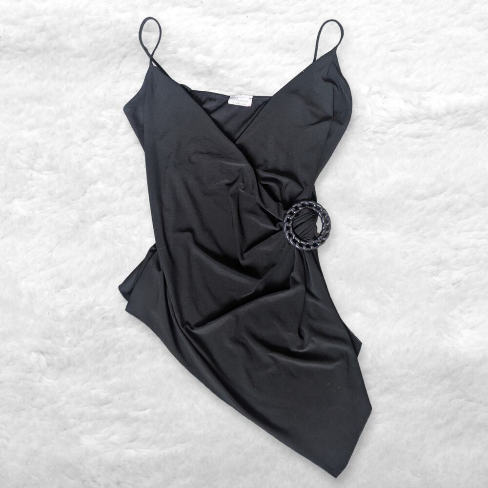 vintage y2k black asymmetric o-ring chain top